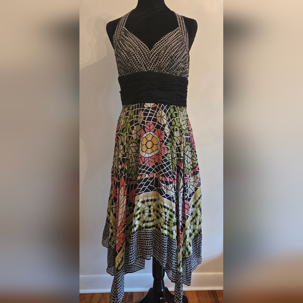 Sangria Silk Flowy Halter Dress Handkerchief Hem Size 10 Boho
